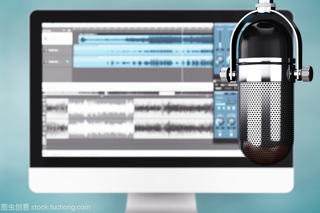 音樂錄音工作室概念。Condencer 麥克風
